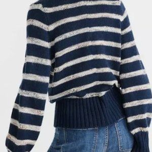 Madewell Mockneck Striped Blue Wool Blend Sweater